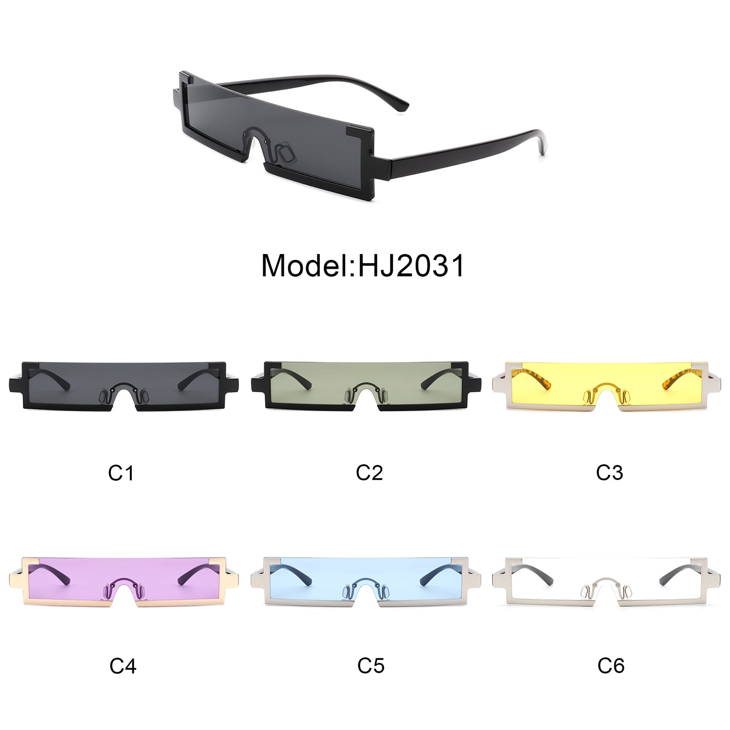HJ2031 - Retro Rectangular Narrow Semi Rimless Vintage Slim Fashion Sunglasses