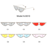 HJ3010 - Women Retro Rhinestone Round Diamond Cat Eye Fashion Sunglasses