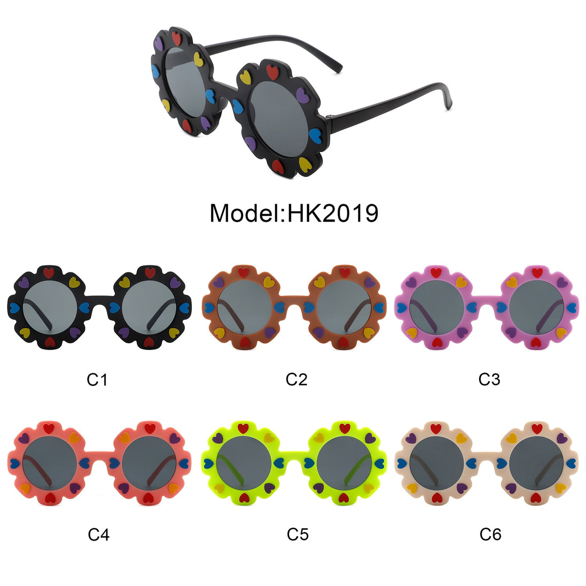 HK2019 - Children Junior Round Circle Cute Heart Kids Wholesale Sunglasses