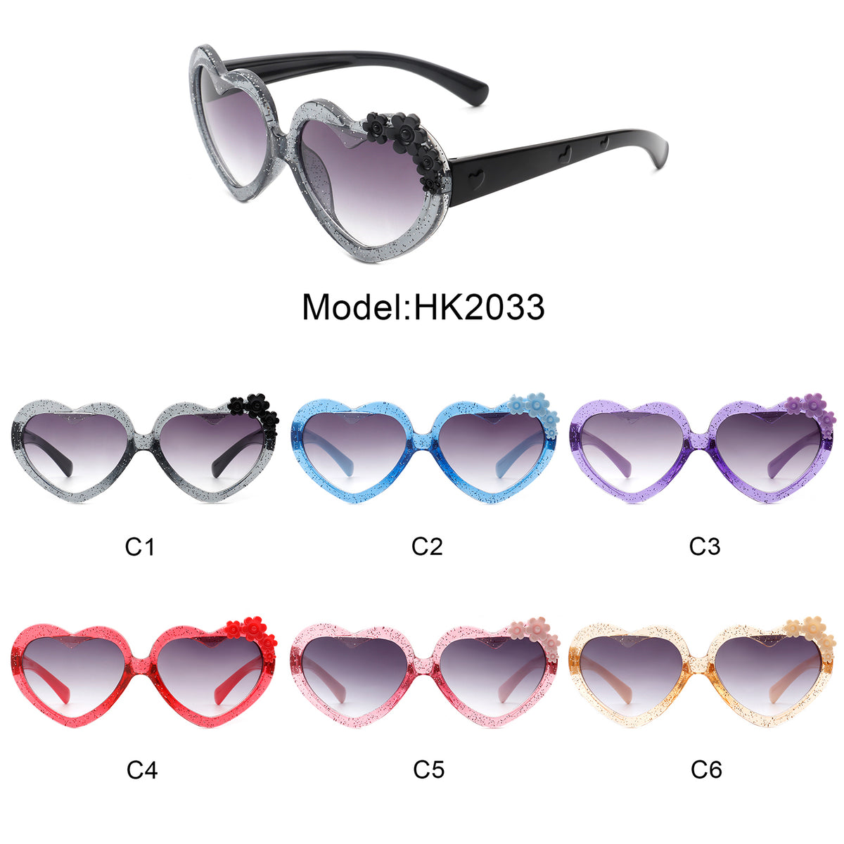 HK2033 - Kids Cute Toddler Heart Shape Girls Children Wholesale Sunglasses
