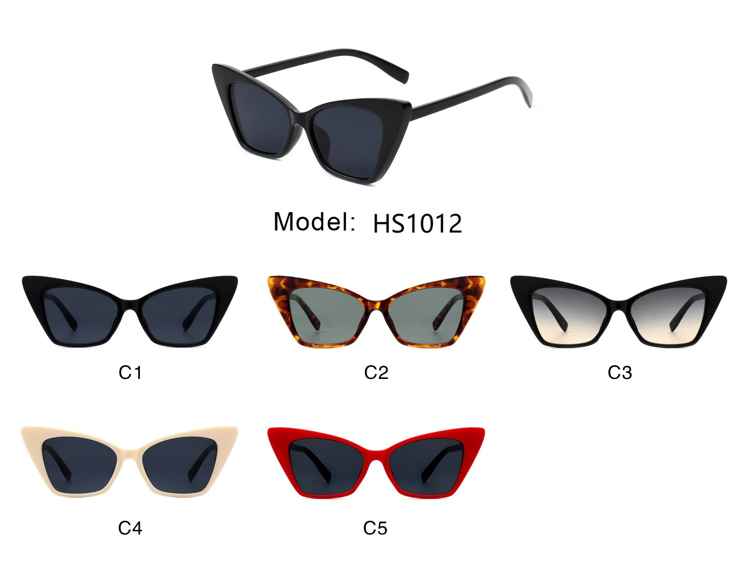 HS1012 - Retro Vintage High Pointed Cat Eye Fashion Sunglasses