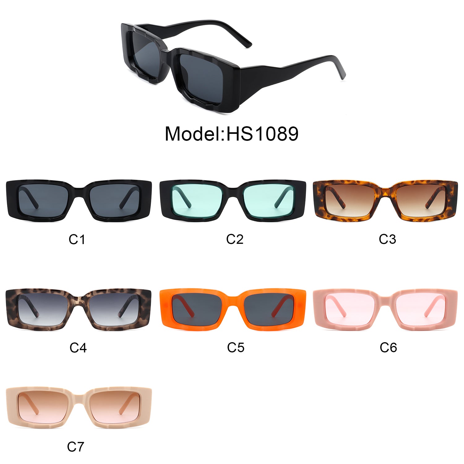 HS1089 - Rectangle Retro Flat Top Fashion Vintage Square Sunglasses
