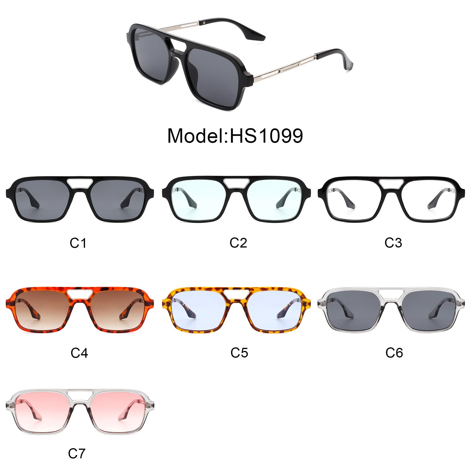 HS1099 - Retro Square Brow-Bar Fashion Aviator Style Vintage Sunglasses