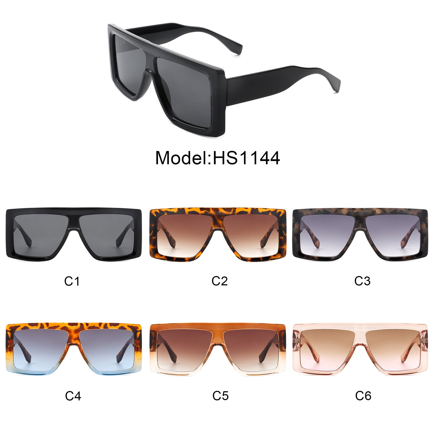 HS1144 - Oversize Retro Flat Top Square Fashion Sunglasses