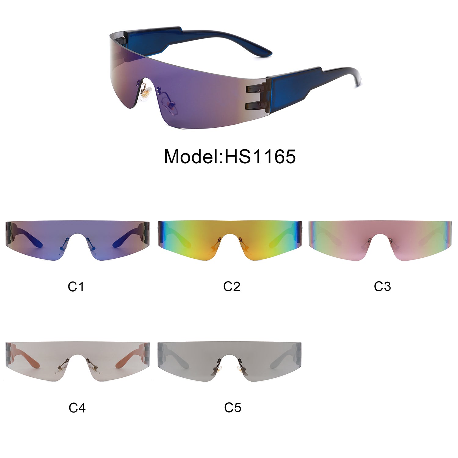 HS1165 - Rectangle Rimless Retro Shield Frameless Fashion Sunglasses