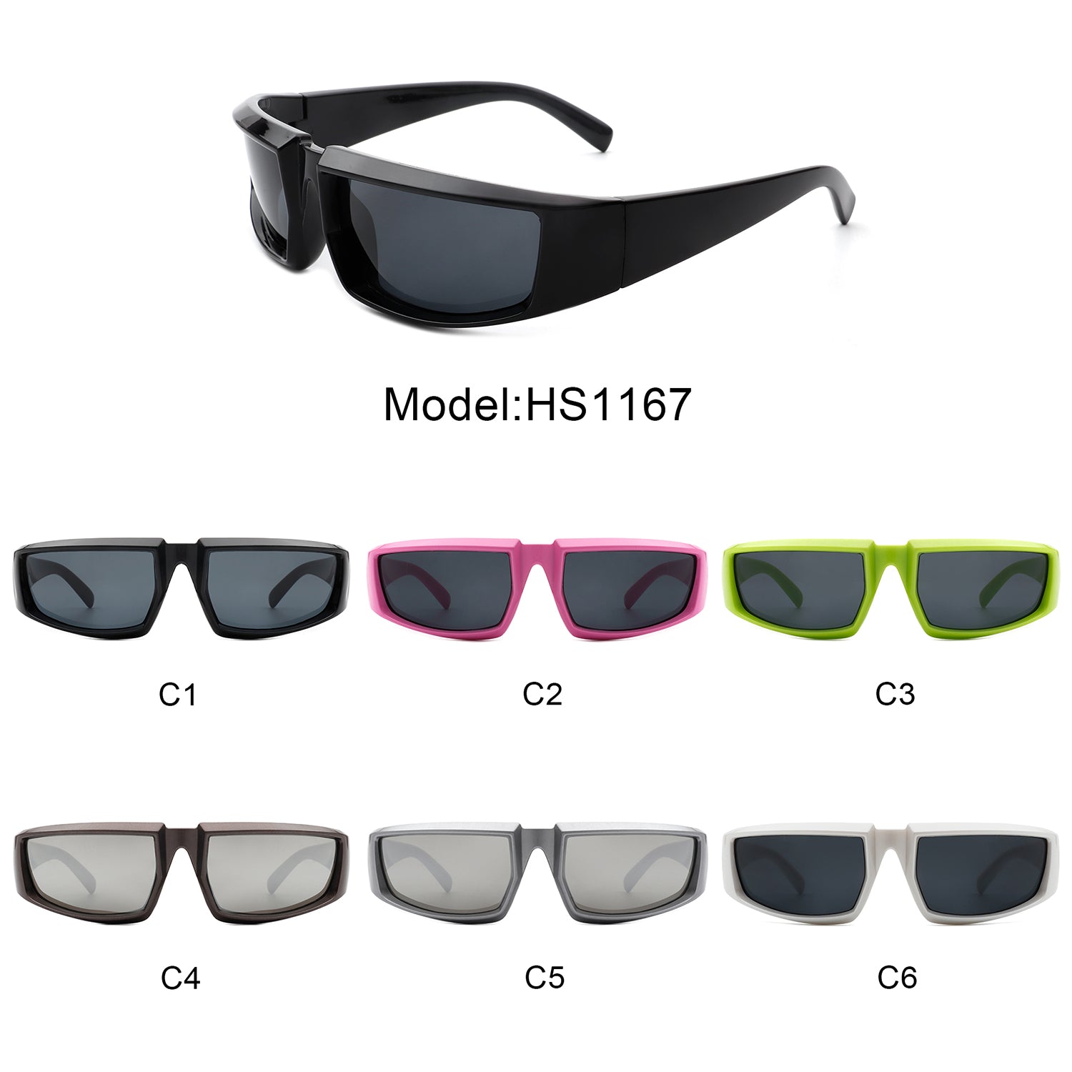 HS1167 - Retro Rectangle Wrap Around Fashion Sports Sunglasses