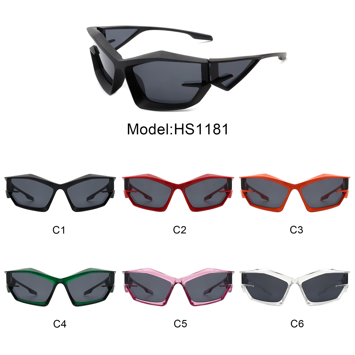 HS1181 - Futuristic Rectangle Geometric Chunky Square Fashion Wholesale Sunglasses