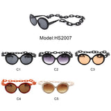 HS2007 - Women Round Oversize Retro Oval Fashion Sunglasses w/ Chains