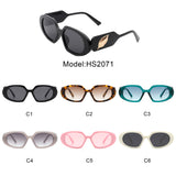 HS2071 - Rectangle Retro Oval Chic Round Lens Leaf Design Fashion Sunglasses