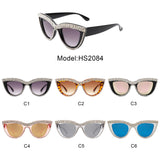 HS2084 - Women Round Fashion Rhinestone Cat Eye Sunglasses