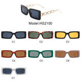 HS2100 - Square Flat Top Chain Link Temple Design Fashion Sunglasses