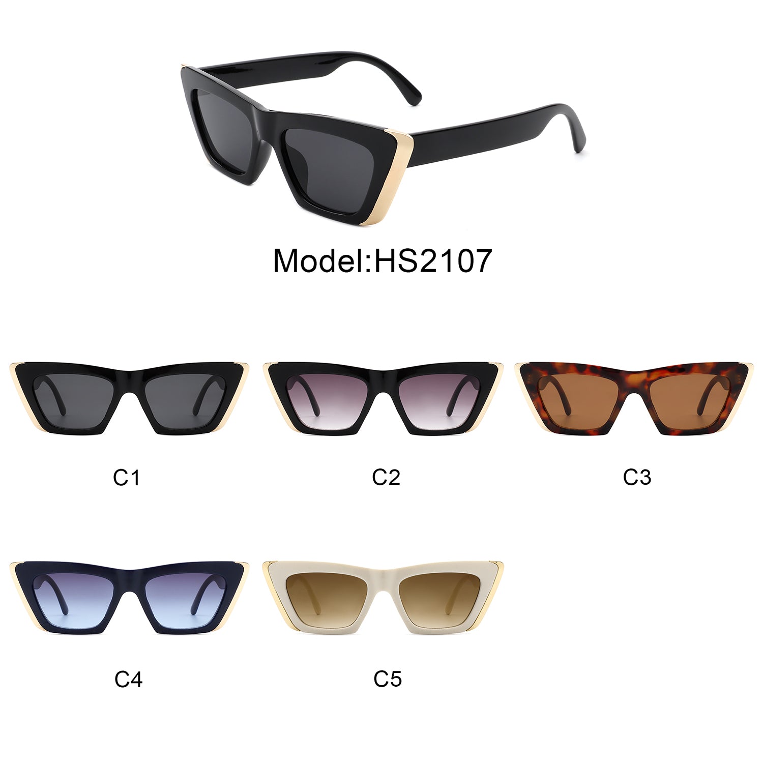 HS2107 - Women Square Retro Vintage Cat Eye Fashion Sunglasses