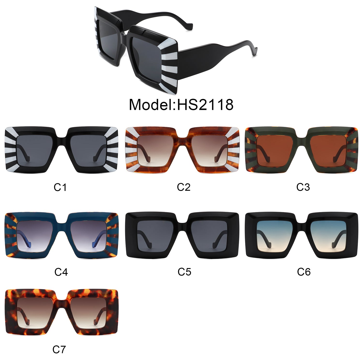 HS2118 - Fashion Square Flat Top Oversize Women Wholesale Sunglasses
