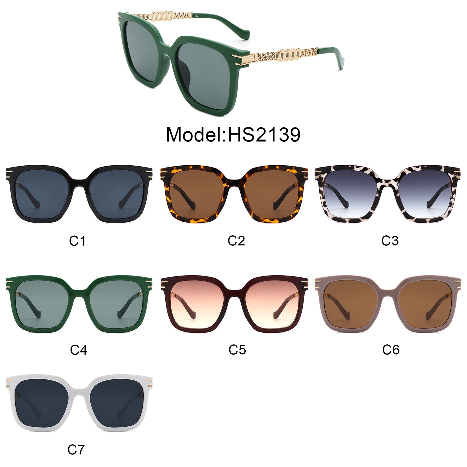 HS2139 - Women Flat Top Fashion Square Chain Link Design Wholesale Sunglasses