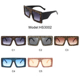 HS3002 - Square Retro Bold Thick Frame Vintage Rhinestone Fashion Sunglasses