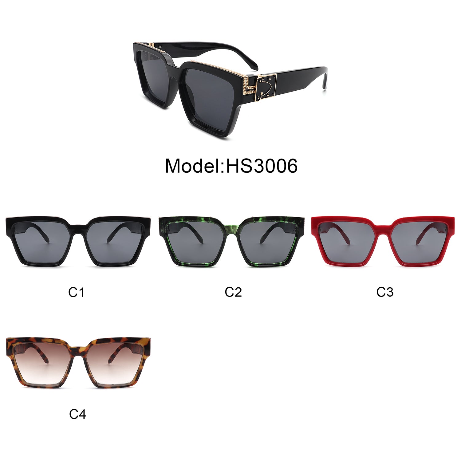 HS3006 - Square Bold Retro Thick Vintage Designer Fashion Sunglasses