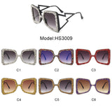 HS3009 - Women Oversize Rhinestone Crystals Square Fashion Sunglasses