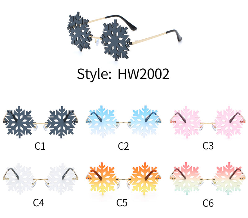 HW2002 - Rimless Snowflake Shape Christmas Novelty Party Sunglasses