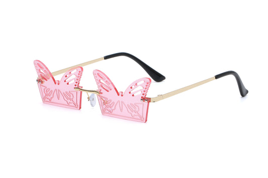 HW2003 - Metal Rimless Butterfly Shape Fashion Sunglasses