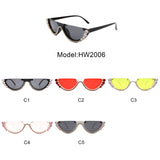 HW2006 - Half Frame Retro Round Cat Eye Rhinestone Fashion Sunglasses