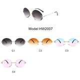 HW2007 - Round Oval Rimless Retro Circle Vintage Tinted Fashion Sunglasses