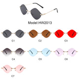 HW2013 - Rimless Retro Round Geometric Frameless Tinted Fashion Sunglasses