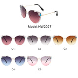 HW2027 - Women Rimless Tinted Chic Rhinestone Fashion Cat Eye Sunglasses