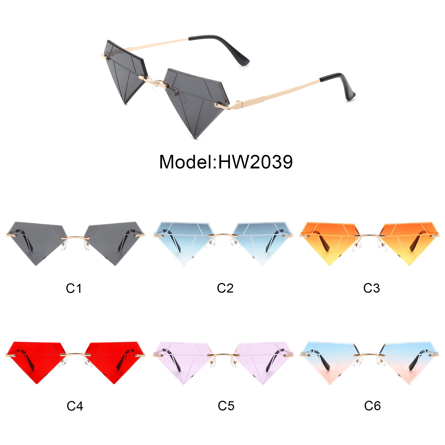 Wholesale Cat Eye Hollow Temple Charm Sunglasses