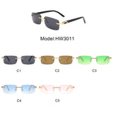 HW3011 - Rimless Rectangle Retro Tinted Fashion Square Vintage Sunglasses