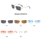 HW3012 - Rimless Retro Rectangle Flat Top Tinted Vintage Fashion Sunglasses