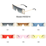 HW3014 - Rimless Rectangle Flat Top Tinted Fashion Sunglasses