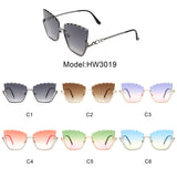 HW3019 - Half Frame Square Irregular Tinted Fashion Cat Eye Sunglasses