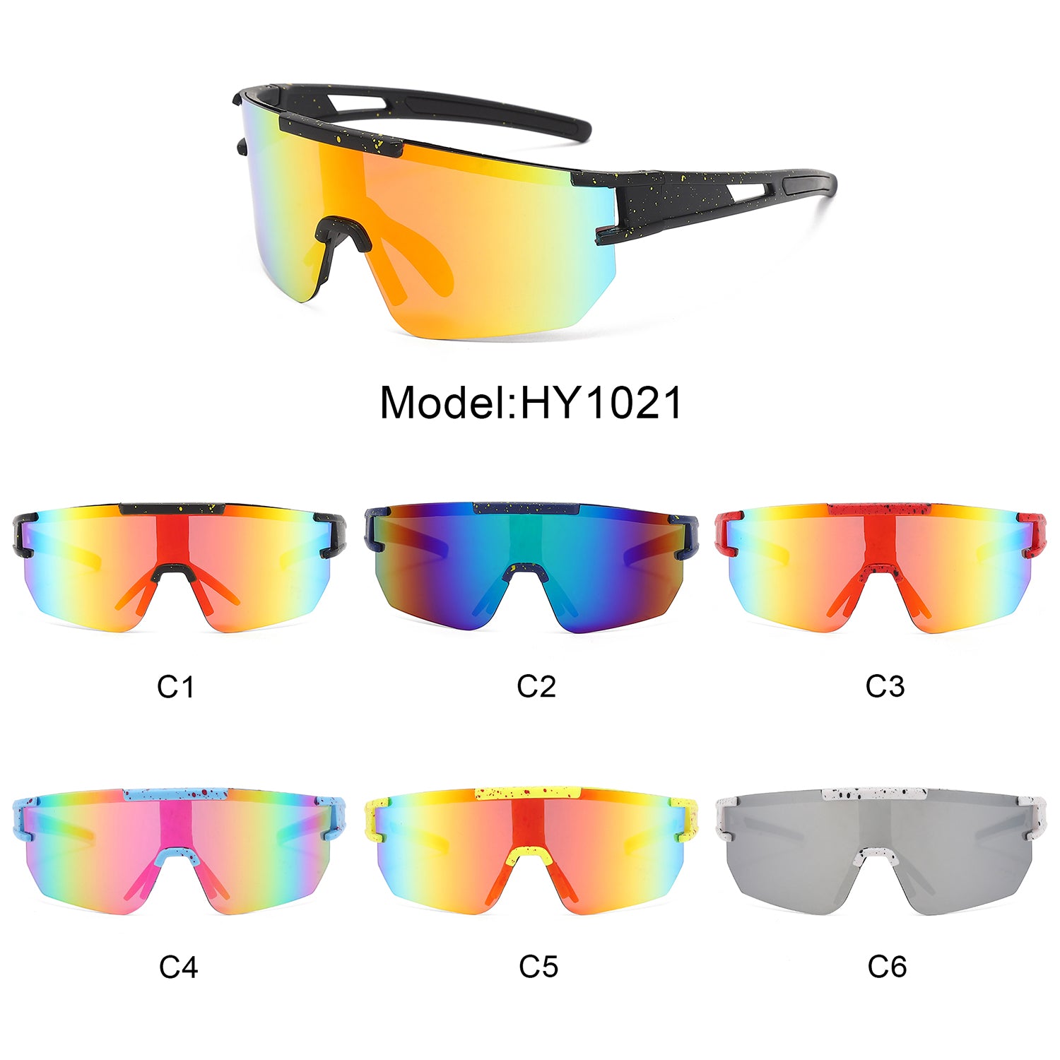 HY1021 - Semi Rimless Sporty Mirrored Lens Square Wholesale Sunglasses