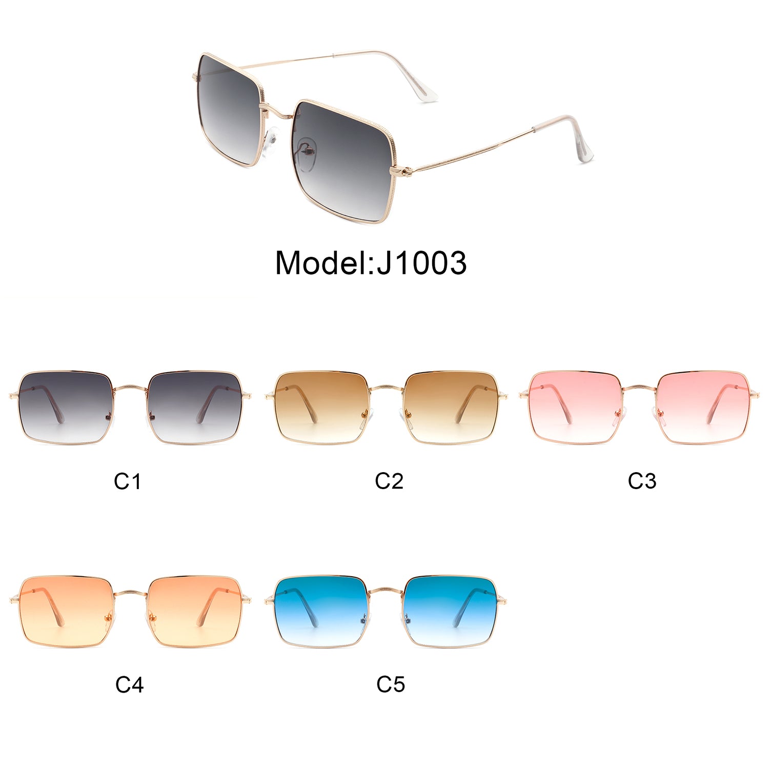 J1003 - Classic Metal Square Tinted Fashion Rectangle Sunglasses
