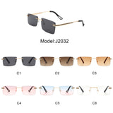 J2032 - Rectangle Rimless Retro Tinted Fashion Flat top Wholesale Sunglasses