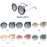 J3011 - Women Circle Oversize Fashion Round Sunglasses W/ Leopard Design