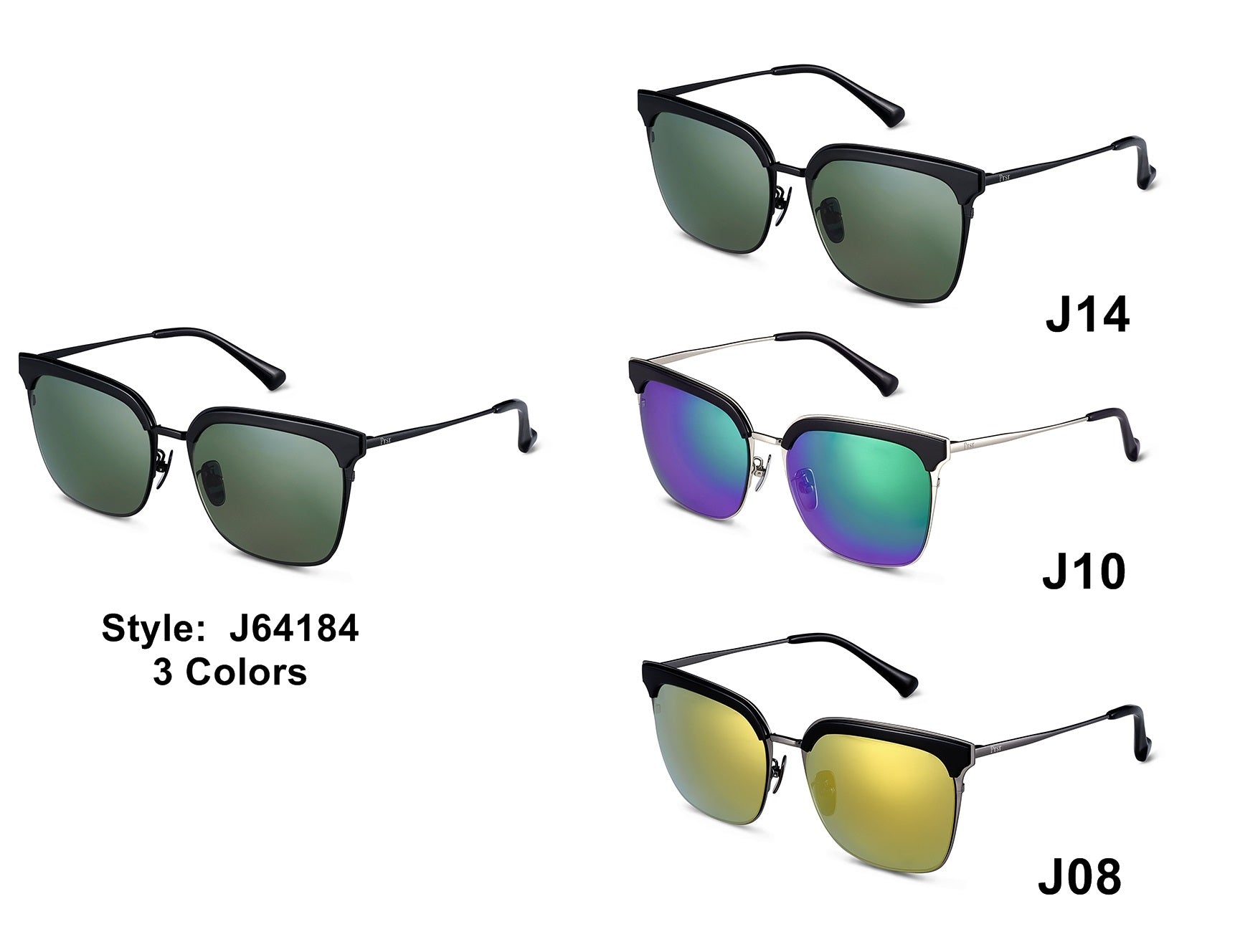 PRSR-J64184 - Classic Half Frame Square Fashion Sunglasses Black/Olive