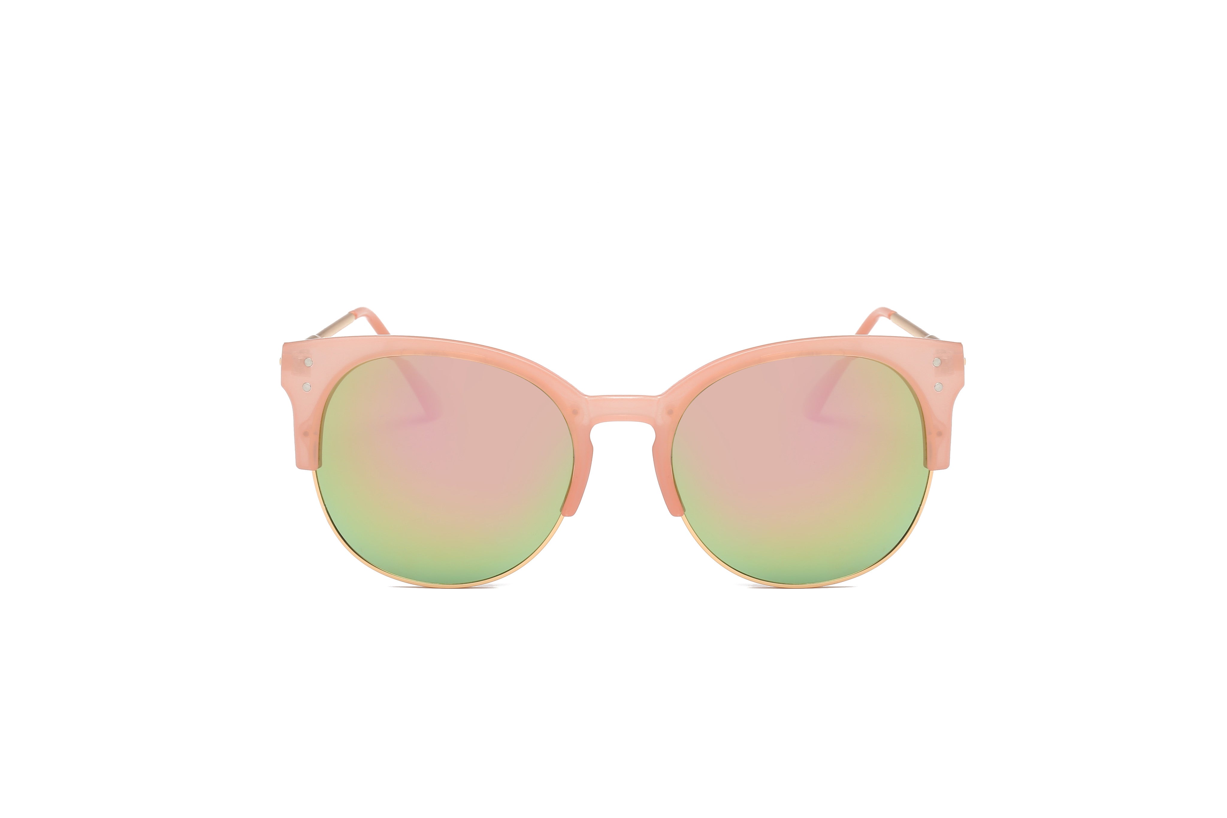 D68 - Round Mirrored Flat Lens Half Frame Sunglasses - Iris Fashion Inc. | Wholesale Sunglasses and Glasses