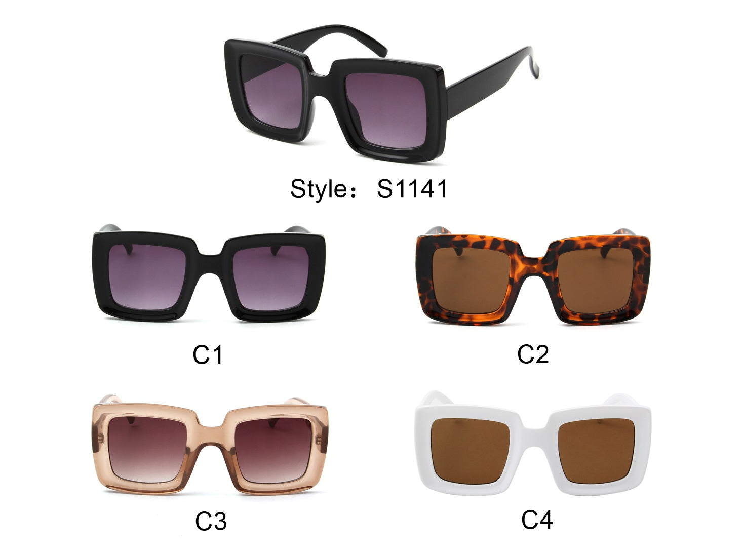 S1141 - Women Retro Bold Square Fashion Sunglasses - Iris Fashion Inc. | Wholesale Sunglasses and Glasses