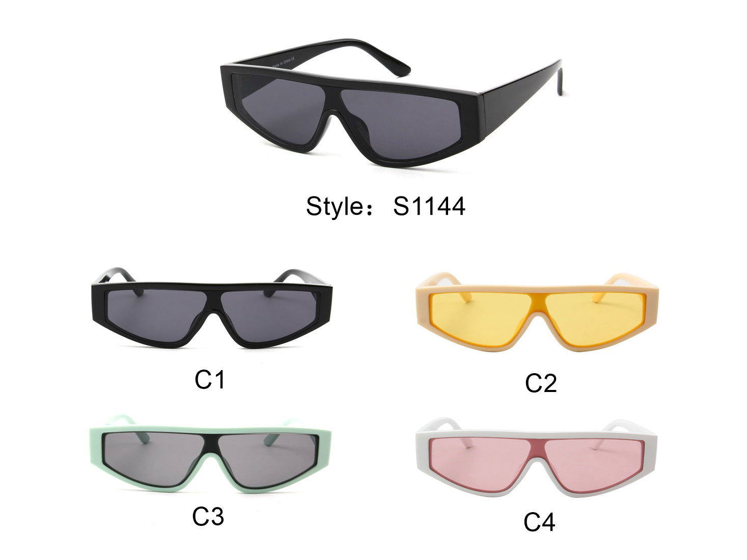 S1144 - Rectangle Flat Top Retro Fashion Sunglasses White/Pink