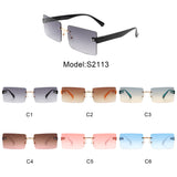 S2113 - Rectangle Retro Rimless Tinted Fashion Vintage Square Sunglasses