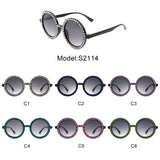 S2114 - Round Fashion Rhinestone Circle Oversize Women Sunglasses