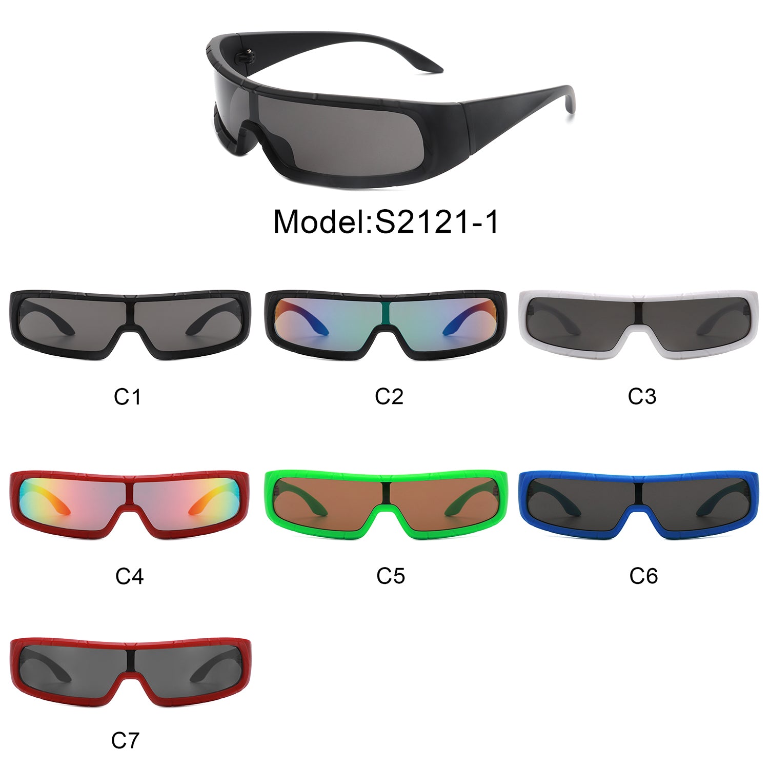 S2121-1 - Futuristic Wrap Around Fashion Rectangle Shield Sunglasses