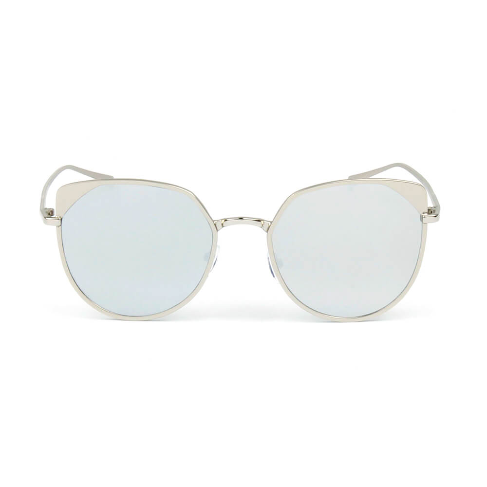 Premium Metal Cat Eye Sunglasses With Round Colored Mirror Flat