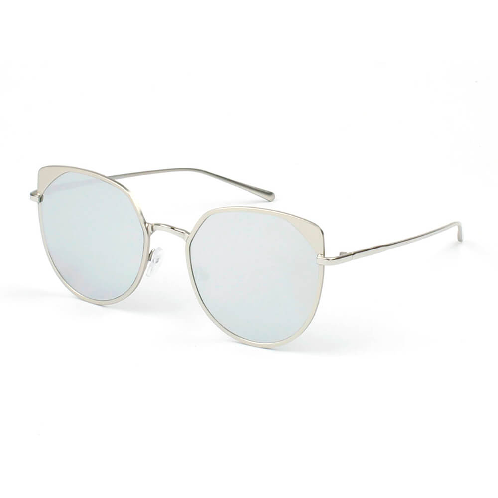 Womens Fashion Open Metal Frame Mirrored Lens Cat Eye Sunglasses 55mm 