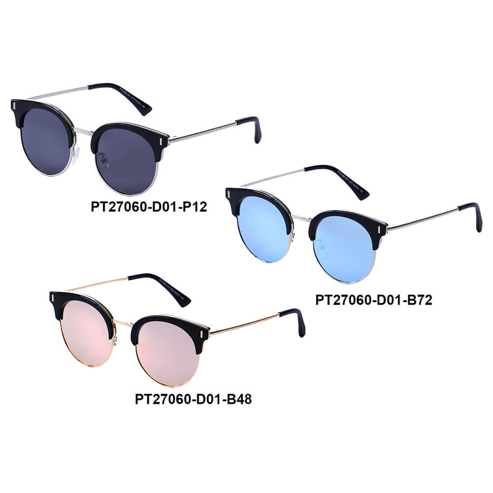 SHIVEDA-PT27060 - Classic Polarized Half Frame Round Cat Eye Women Fashion Sunglasses