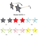 XX701-1 - Rimless Star Shape Pentagram Colorful Transparent Party Wholesale Sunglasses