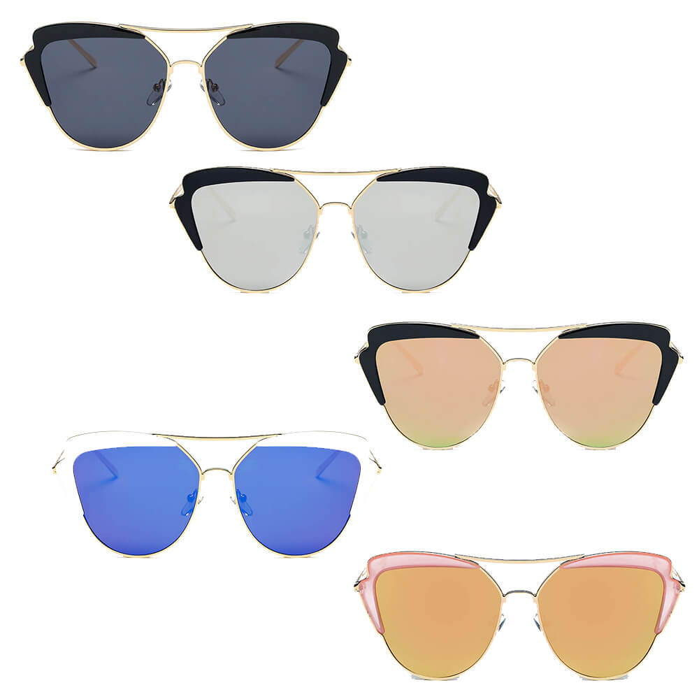 CD11 Women's Brow Bar Mirrored Lens Cat Eye Sunglasses - Iris Fashion Inc. | Wholesale Sunglasses and Glasses
